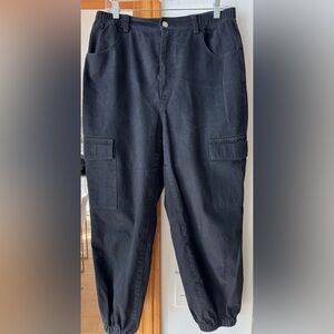 🍒elodie HIGH WAIST JOGGER BARREL PANT black size Large